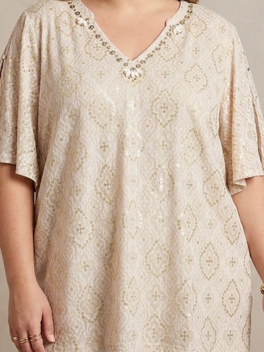 NWTs Ruby Rd. Cream-Gold Damask Print Top Size 3XL